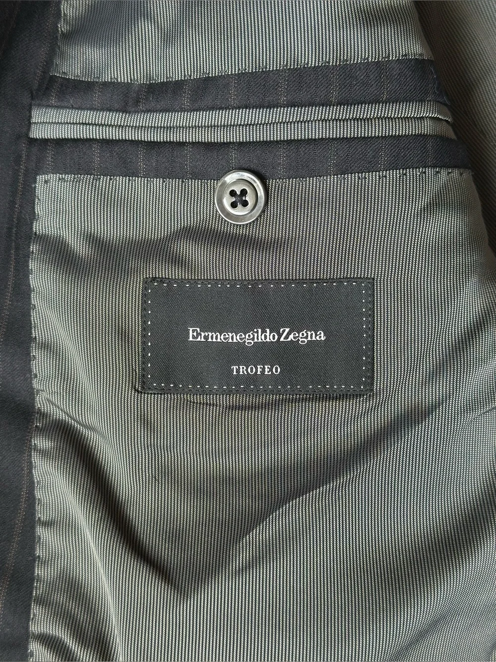 Ermenegildo Zegna Trofeo Suit Jacket Blazer Black Pinstripe Wool Mens 42L